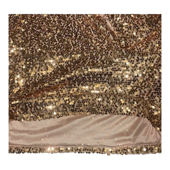 Gold Sequin Party Blouse Boat Neck 3/4 Disco Bell Sleeve Slightly Crop Relaxed - Picture 4 of 11